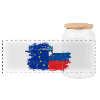 EU-Slovenia Flag Fusion - Panoramic Cookie Jar with Wooden Lid - white - Front