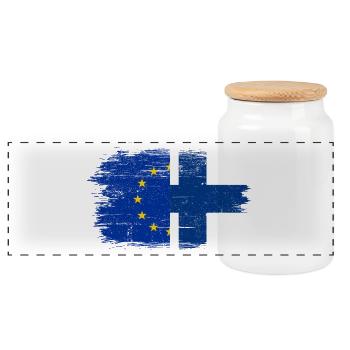 EU Stars Finnish Cross Fusion - Panoramic Cookie Jar with Wooden Lid - white - Front