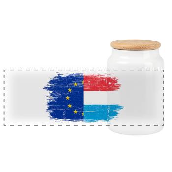 Brushed EU Dutch Flag Fusion - Panoramic Cookie Jar with Wooden Lid - white - Front