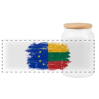 EU Lithuania Flag Blend - Panoramic Cookie Jar with Wooden Lid - white - Front