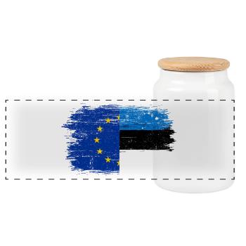 EU-German Flag Fusion - Panoramic Cookie Jar with Wooden Lid - white - Front