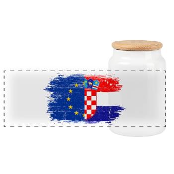 EU Croatia Flag Fusion - Panoramic Cookie Jar with Wooden Lid - white - Front