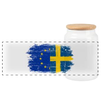 EU-Sweden Brush Flag Fusion - Panoramic Cookie Jar with Wooden Lid - white - Front