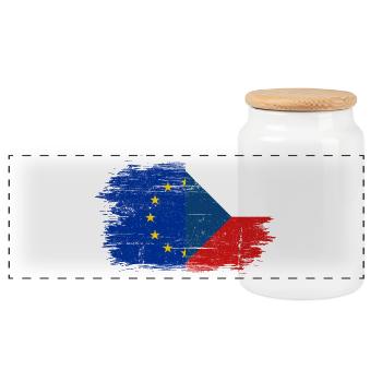 Eu europe czech republic flag - Panoramic Cookie Jar with Wooden Lid - white - Front