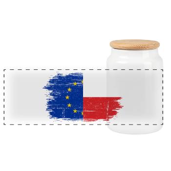EU-France Flag Fusion - Panoramic Cookie Jar with Wooden Lid - white - Front