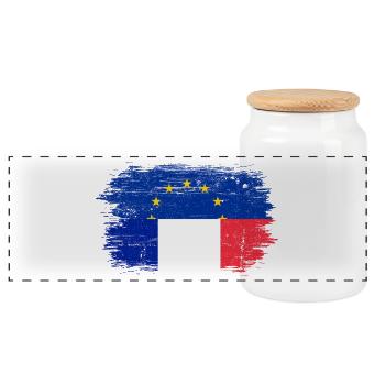 Brushstroke EU France Flag Mashup - Panoramic Cookie Jar with Wooden Lid - white - Front