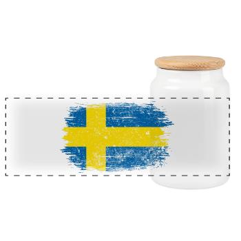Schwedische Pinselflagge - Panorama Keksdose mit Holzdeckel - Weiß - Vorne