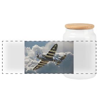 P-47 Thunderbolt - Panorama Keksdose mit Holzdeckel - Weiß - Vorne