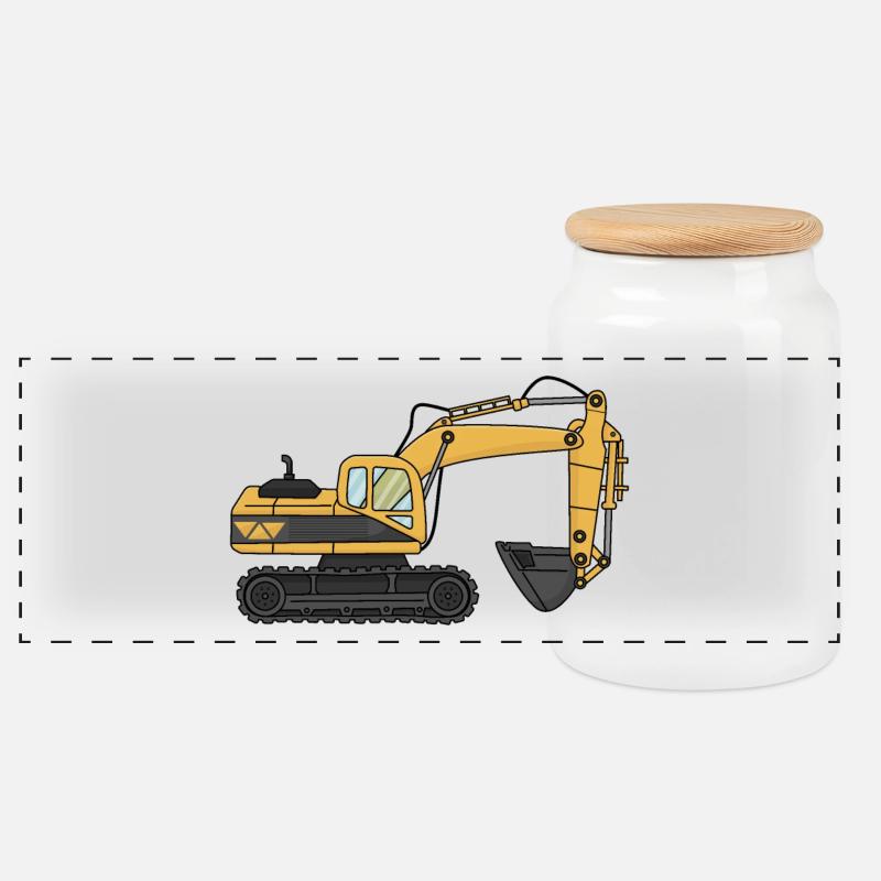 Bagger - Panorama Keksdose mit Holzdeckel - Weiß