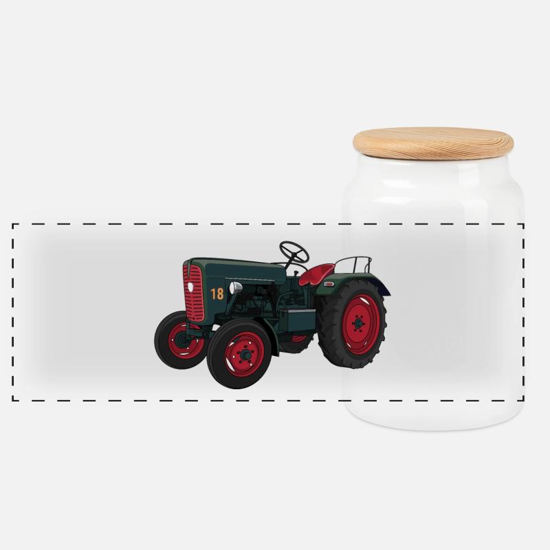 Grüner Retro Schlepper Illustration - Panorama Keksdose mit Holzdeckel - Weiß