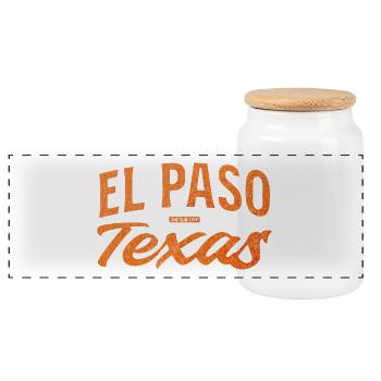 El Paso Texas Script Logo - Panorama Keksdose mit Holzdeckel - Weiß - Vorne