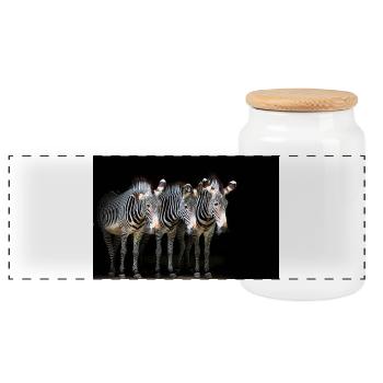 Trois zèbres - Boîte à biscuits avec couvercle en bois - blanc - Devant