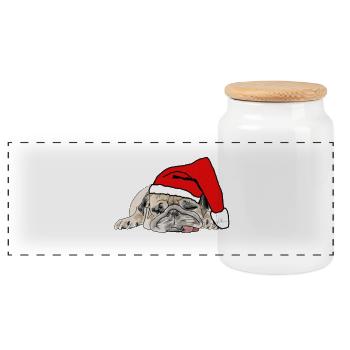 Christmas Dog Weihnachten Hund Mops - Panorama Keksdose mit Holzdeckel - Weiß - Vorne