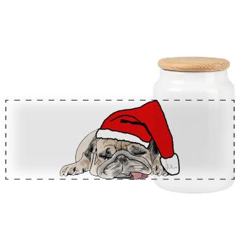 Pug Christmas - Panoramic Cookie Jar with Wooden Lid - white - Front