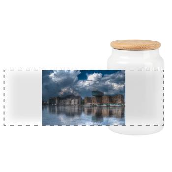 Berlin - Panorama Keksdose mit Holzdeckel - Weiß - Vorne