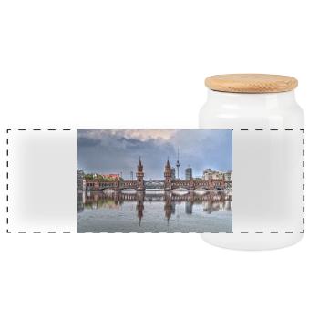 Berlin - Panorama Keksdose mit Holzdeckel - Weiß - Vorne