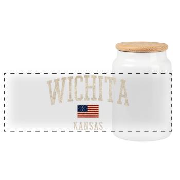 Wichita Kansas Vintage Flag Arch - Panoramic Cookie Jar with Wooden Lid - white - Front