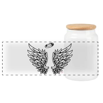 Wings Wings Angel Wings Flying - Panoramic Cookie Jar with Wooden Lid - white - Front