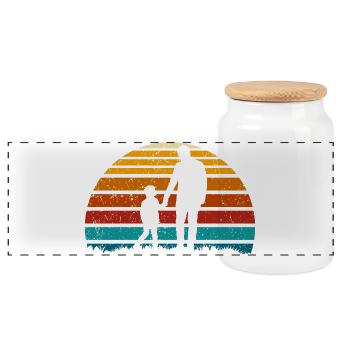Silhouette Coucher de soleil : Père et enfant - Boîte à biscuits avec couvercle en bois - blanc - Devant