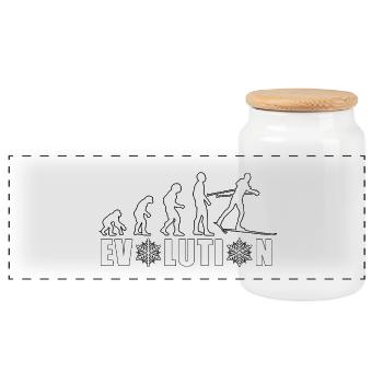 EVOLUTION CROSS-COUNTRY SKIING Biathlon Nordic Combined - Panoramic Cookie Jar with Wooden Lid - white - Front
