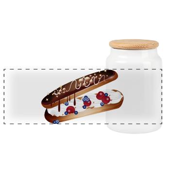 Illustration of a stuffed éclair with berries - Panoramic Cookie Jar with Wooden Lid - white - Front
