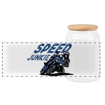 Motorrad - Speedjunkie, Straßenmotorrad, Biker - Panorama Keksdose mit Holzdeckel - Weiß - Vorne