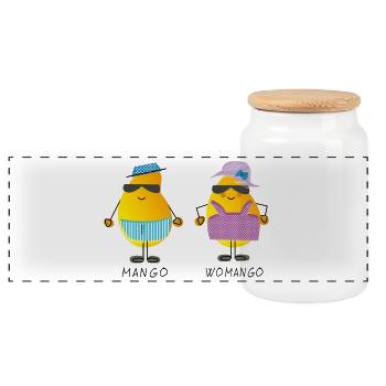 Mango - Womango - lustige Früchte, Wortspiel - Panorama Keksdose mit Holzdeckel - Weiß - Vorne