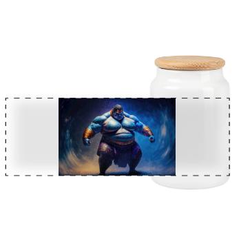 Sumo God - Boîte à biscuits avec couvercle en bois - blanc - Devant