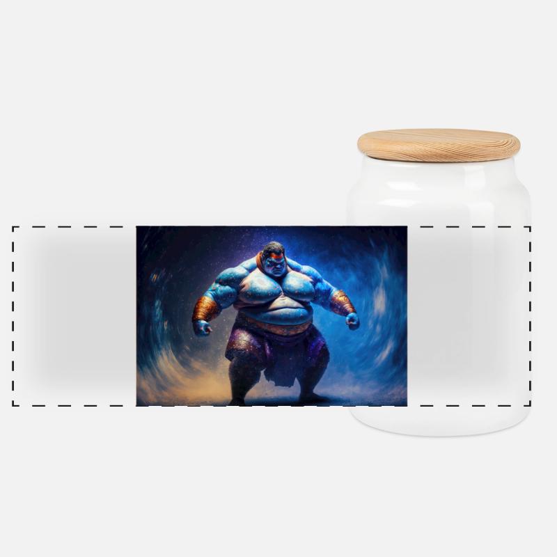 Sumo-Gott - Panorama Keksdose mit Holzdeckel - Weiß