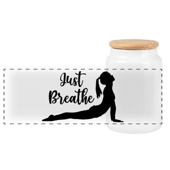 Yoga Gift Idea - Namaste - Panoramic Cookie Jar with Wooden Lid - white - Front