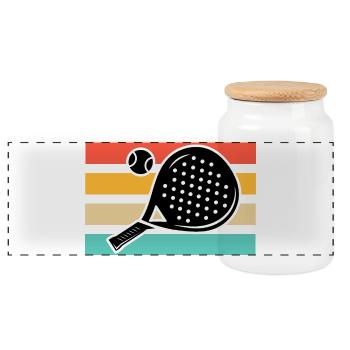 Padel Tennis Retro Vintage - Panorama Keksdose mit Holzdeckel - Weiß - Vorne