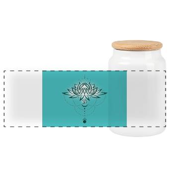 Fleur de lotus de lotus avec symbole Om et lune - Boîte à biscuits avec couvercle en bois - blanc - Devant