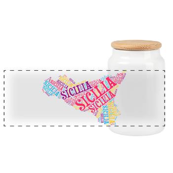 Sicily t-shirt map word cloud trinacria - Panoramic Cookie Jar with Wooden Lid - white - Front