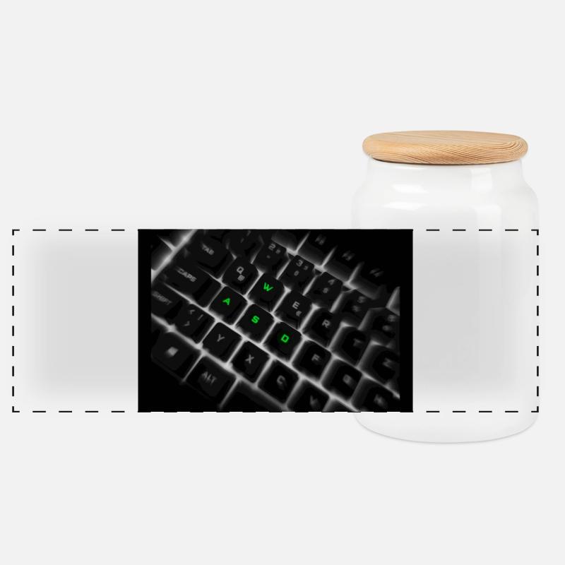 WASD Neon Keyboard Art Print - Panorama Keksdose mit Holzdeckel - Weiß
