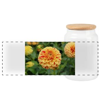 Affiche fleur de fleur de dahlia jaune - Boîte à biscuits avec couvercle en bois - blanc - Devant