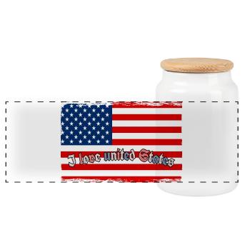 i love united states - Panoramic Cookie Jar with Wooden Lid - white - Front