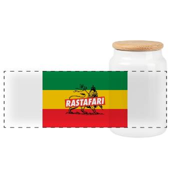 REGGAE FLAGGE - RASTA LION - JAH RASTAFARI - Panorama Keksdose mit Holzdeckel - Weiß - Vorne