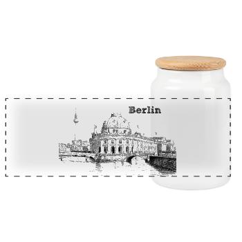 Berlin - Panorama Keksdose mit Holzdeckel - Weiß - Vorne