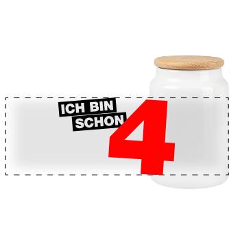 Ich bin schon 4 - Panorama Keksdose mit Holzdeckel - Weiß - Vorne