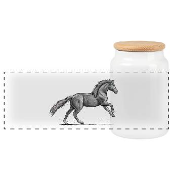 Schwarzes Pferd Galopp - Panorama Keksdose mit Holzdeckel - Weiß - Vorne