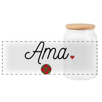 Ama et Lauburu. Maman en Basque - Boîte à biscuits avec couvercle en bois - blanc - Devant