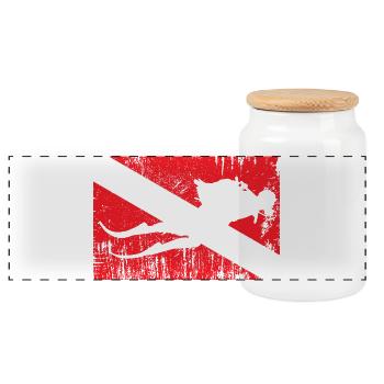 Silhouette de ski grunge sur drapeau diagonal - Boîte à biscuits avec couvercle en bois - blanc - Devant