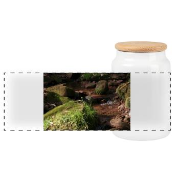 Black Forest Forest Stream - Panoramic Cookie Jar with Wooden Lid - white - Front