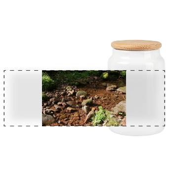 Black Forest Forest Stream - Panoramic Cookie Jar with Wooden Lid - white - Front
