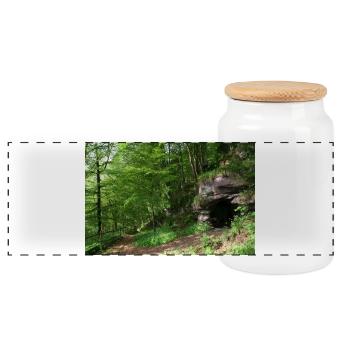 Nordschwarzwald / Waldhöhle - Panorama Keksdose mit Holzdeckel - Weiß - Vorne