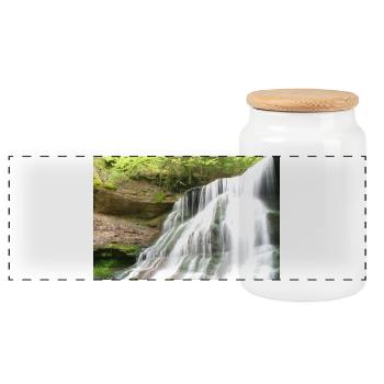 Waterfall Waldzauber / Hörschbach - Panoramic Cookie Jar with Wooden Lid - white - Front