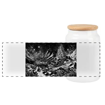 Santa Claus flies over Christmas village - Panoramic Cookie Jar with Wooden Lid - white - Front