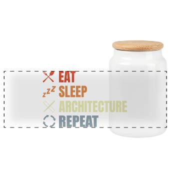 Eat Sleep Architecture Repeat - Panoramic Cookie Jar with Wooden Lid - white - Front