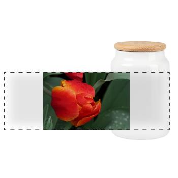 Fiery tulip freshness - Panoramic Cookie Jar with Wooden Lid - white - Front