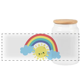 Sunny Rainbow Smile Doodle - Panoramic Cookie Jar with Wooden Lid - white - Front
